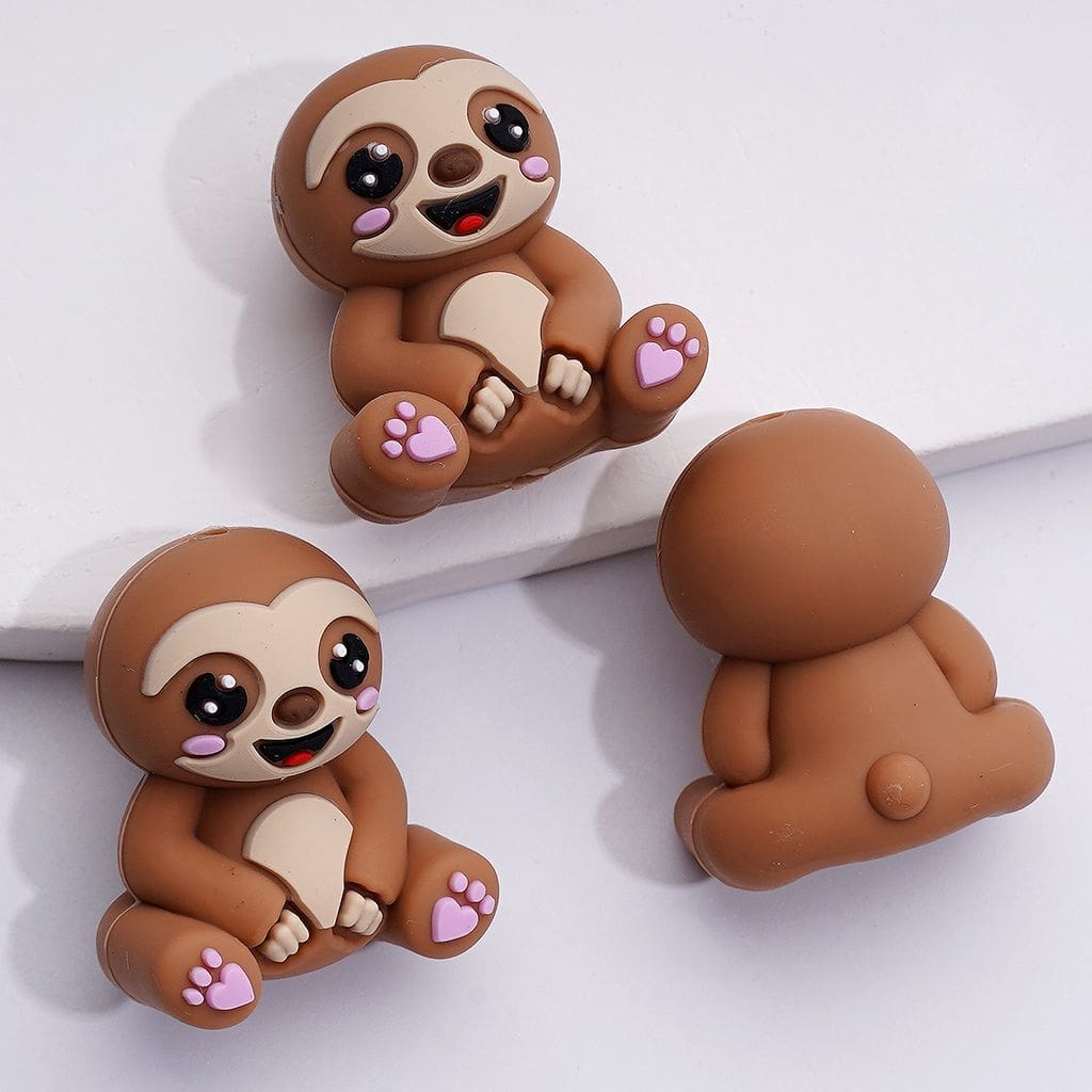 3D Cute Vivid Sloth Silicone Focal Beads