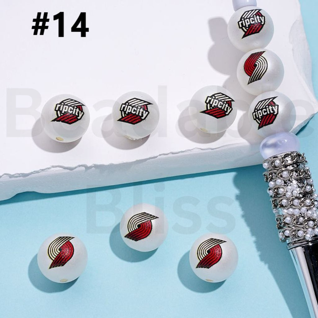 USA America Basketball Teams Portland Ripcit NB Sports Frosted Matt White Round Acrylic Beads, Random Mix, 16MM