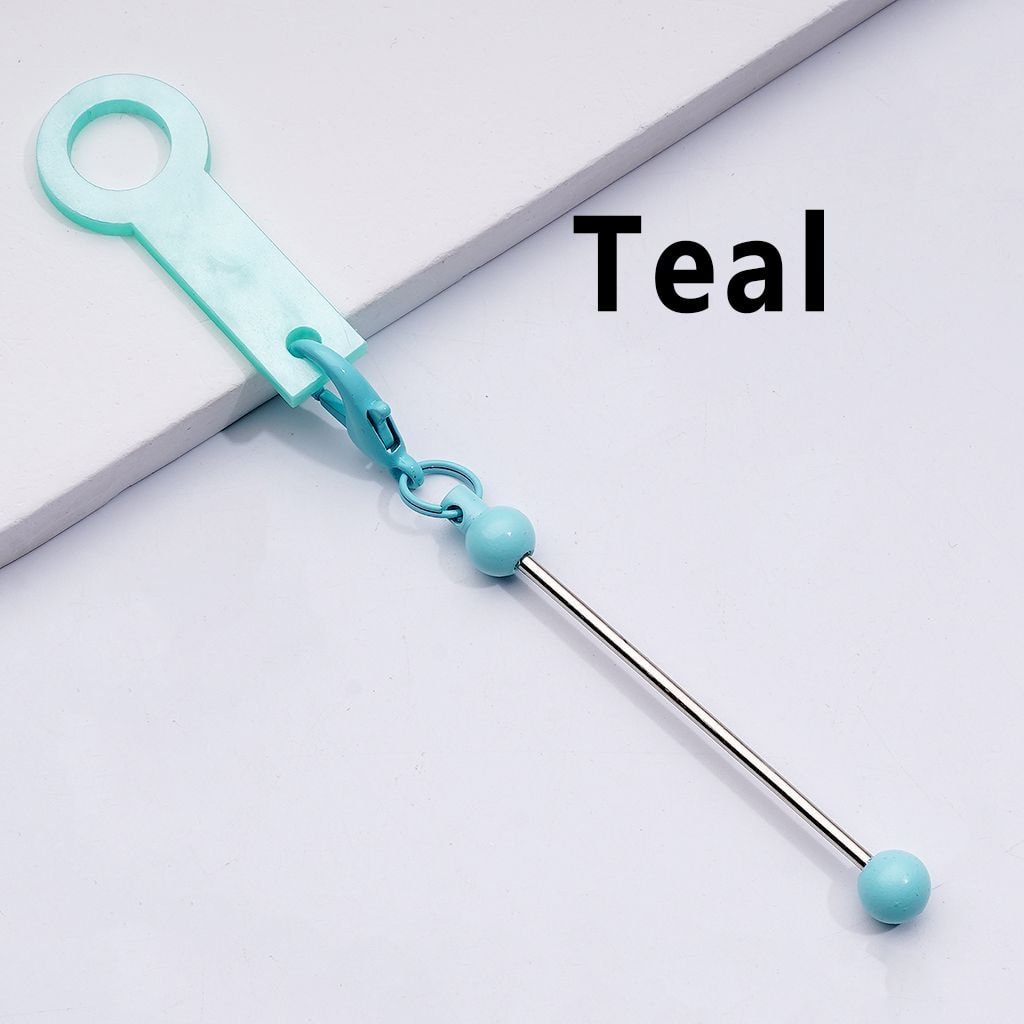 DIY Beadable Metal Bar for Keychain in Solid Color with Carabiner Hook Plastic Long Ring Hoop on Cup's Straw, 116MM