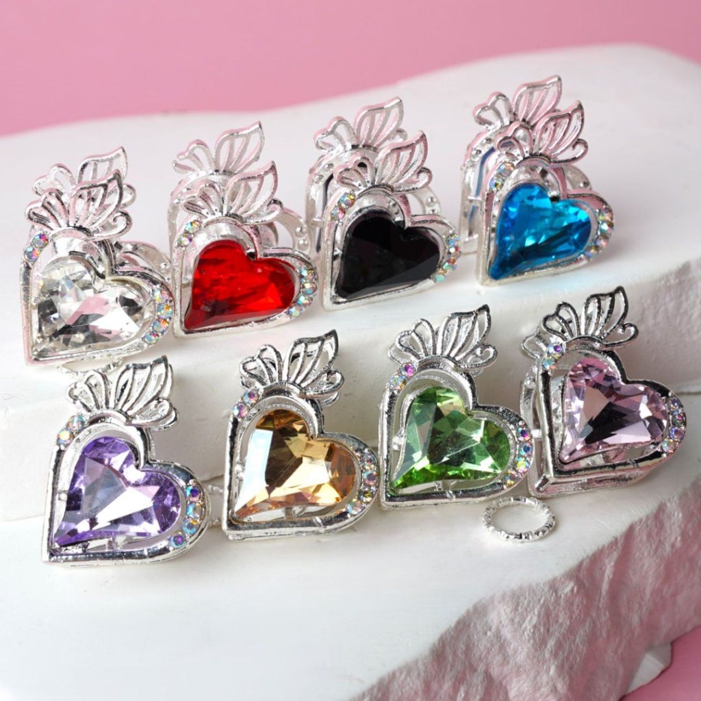 Exquisite Gold & Silver Alloy Heart with Colorful Heart & Mini AB Rhinestones Beads, Around 21*24MM, Random Mix