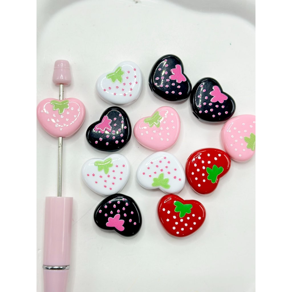 Strawberry Beads, Mix of Strawberry Shaped Acrylic Beads in Various Colors, Size 21*17mm