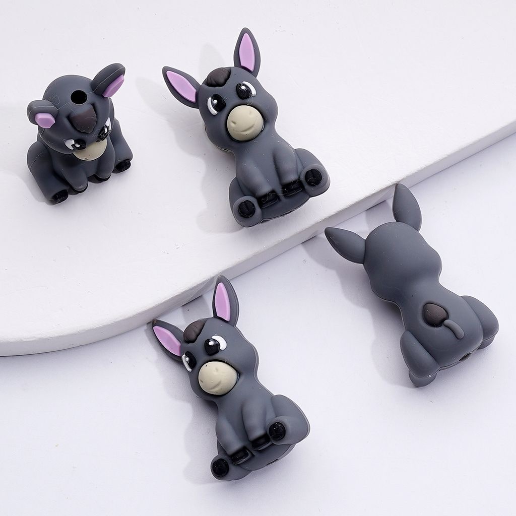 3D Little Cute Donkey Silicone Focal Beads