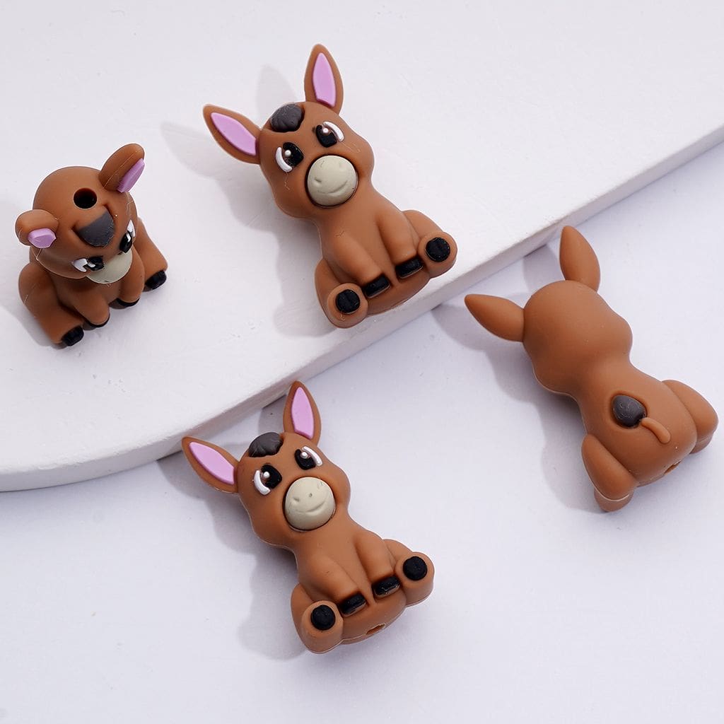 3D Little Cute Donkey Silicone Focal Beads