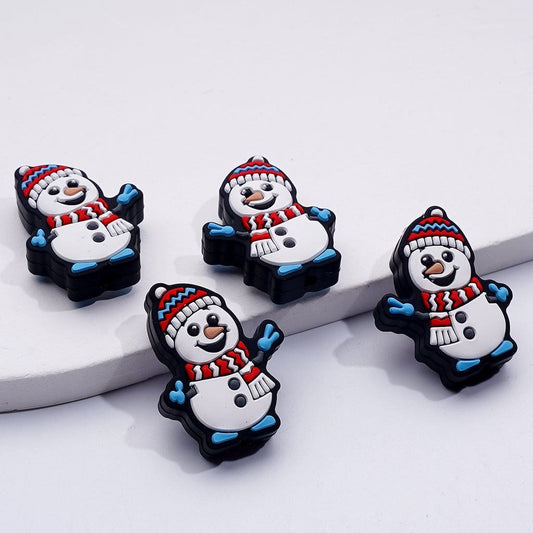 Cute Snowman with Blue Gloves Scarf Hat Silicone Focal Beads