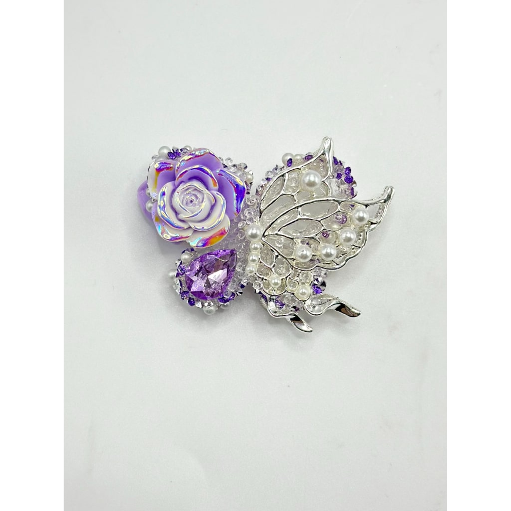 Fancy Silver Alloy Butterfly with Pearls Large Flower Rhinestone Sugar Acrylic Beads, 60*46MM