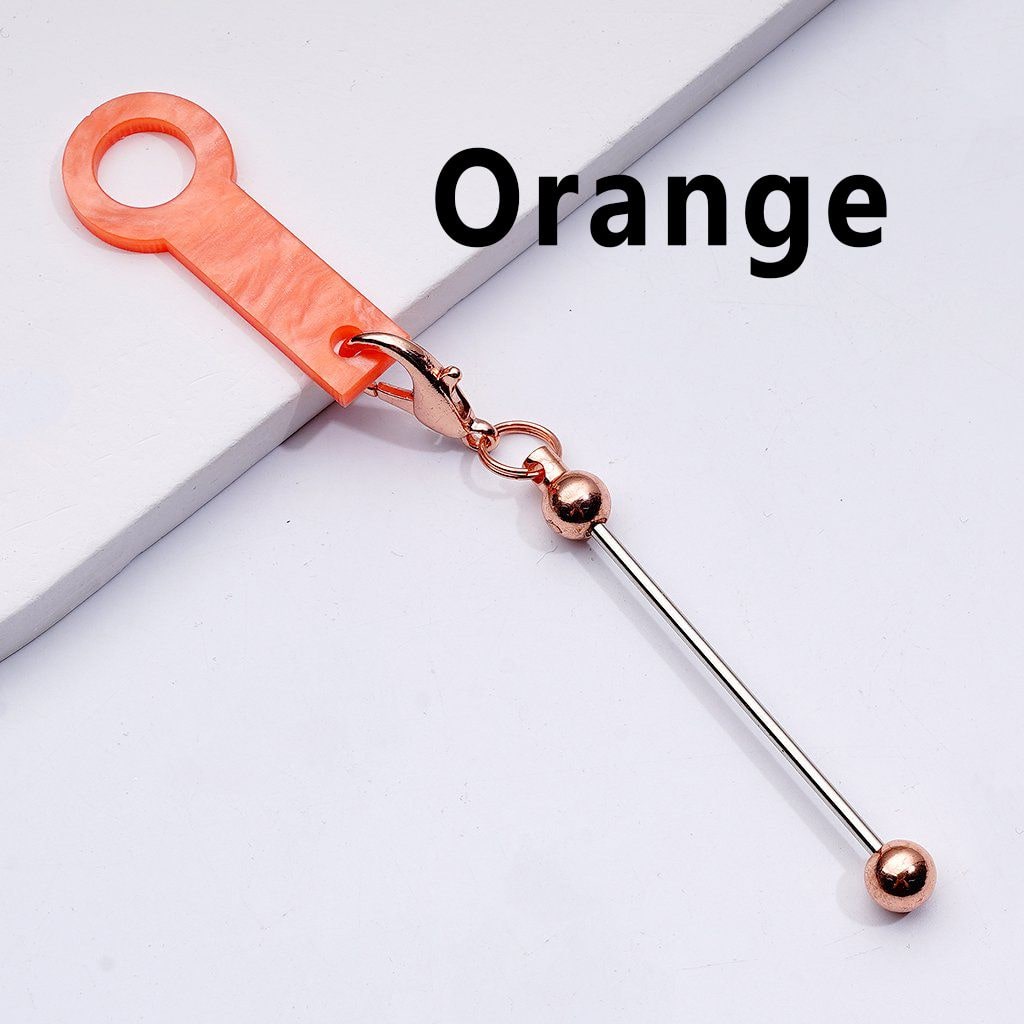 DIY Beadable Metal Bar for Keychain in Solid Color with Carabiner Hook Plastic Long Ring Hoop on Cup's Straw, 116MM