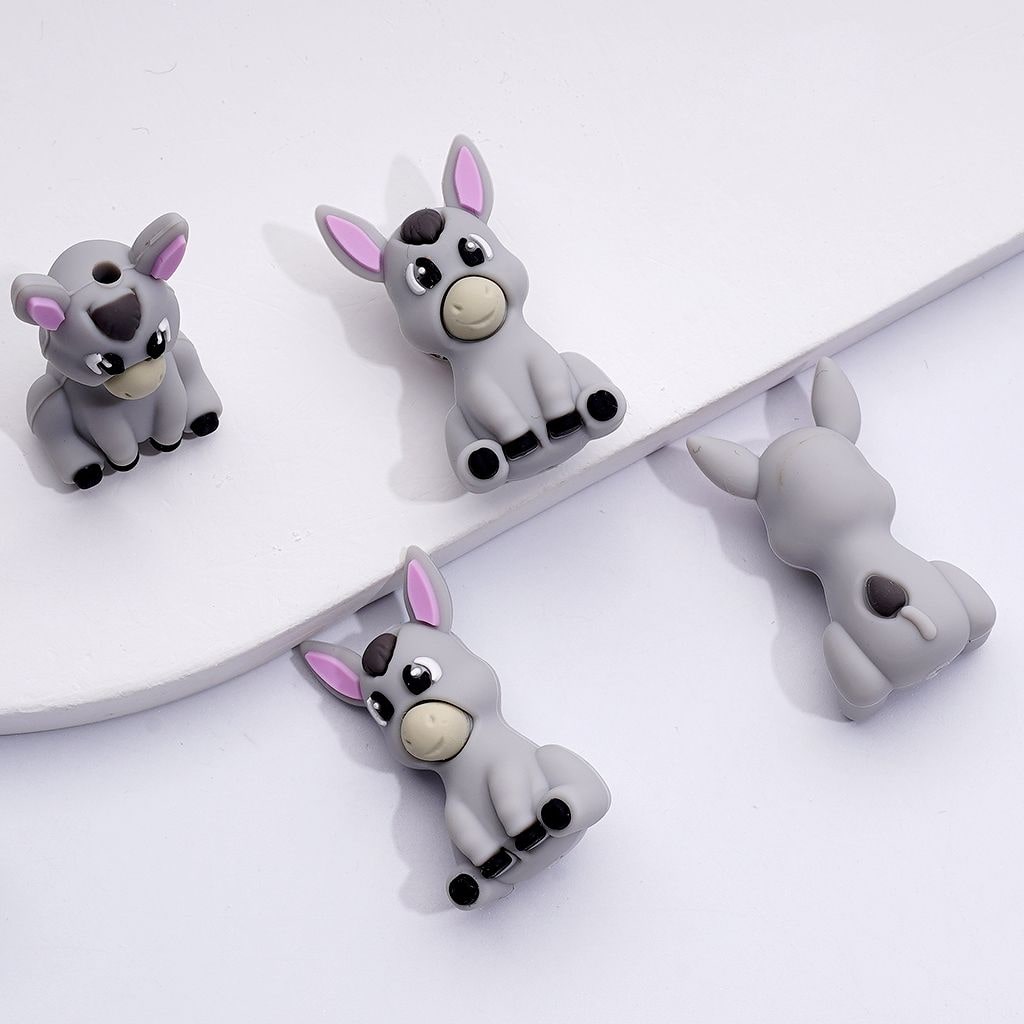 3D Little Cute Donkey Silicone Focal Beads