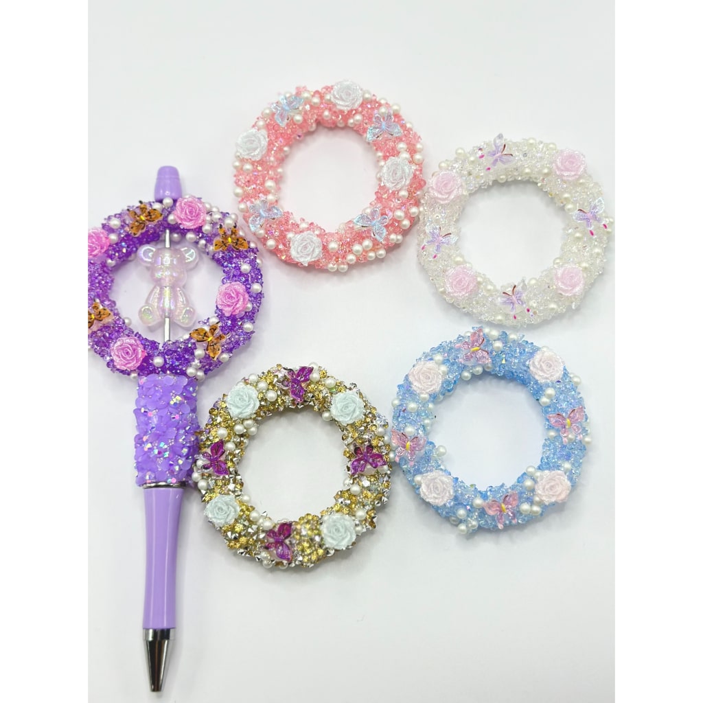 キラキラ輝くリングループ、小さな花、蝶、パール、砂糖アクリルビーズ、ランダムミックス、54MM