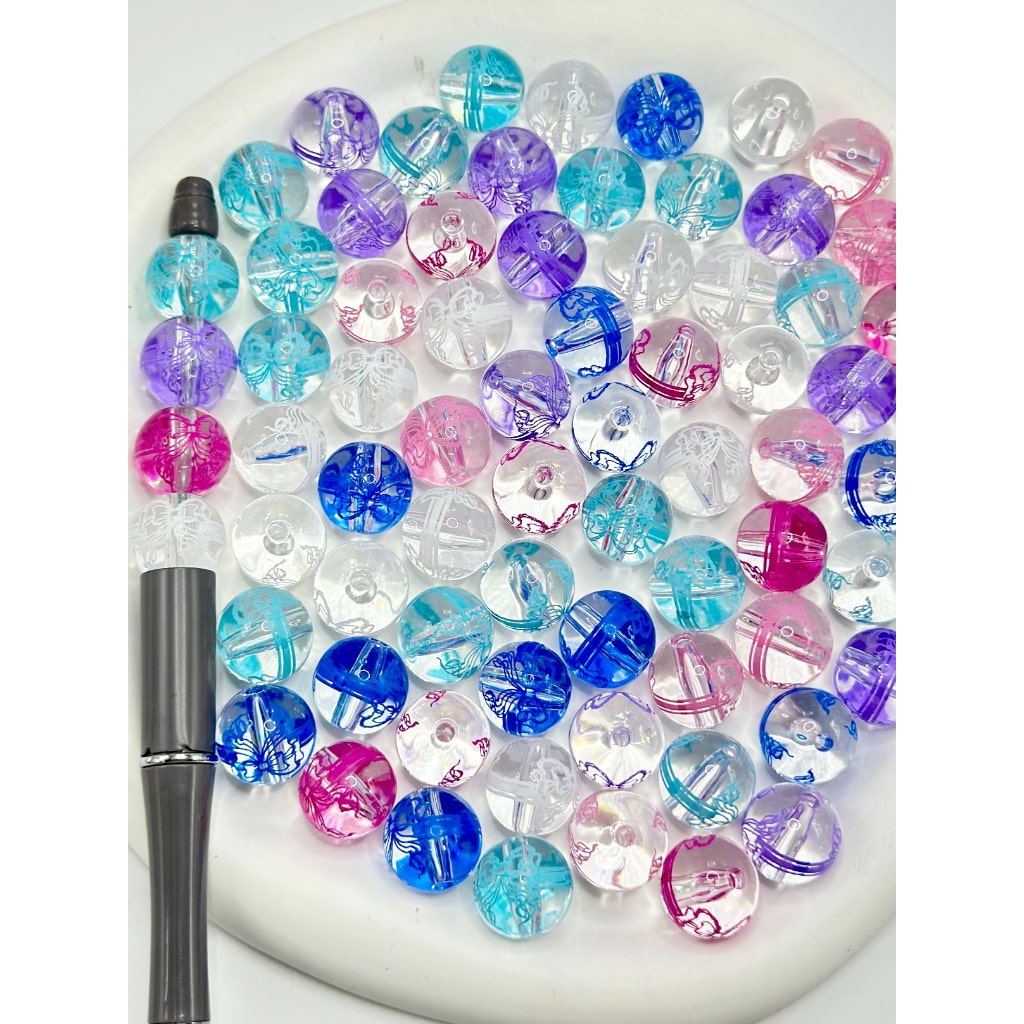 Bowtie Print Clear Acrylic Beads, Random Mix, 16MM – Beadable Bliss
