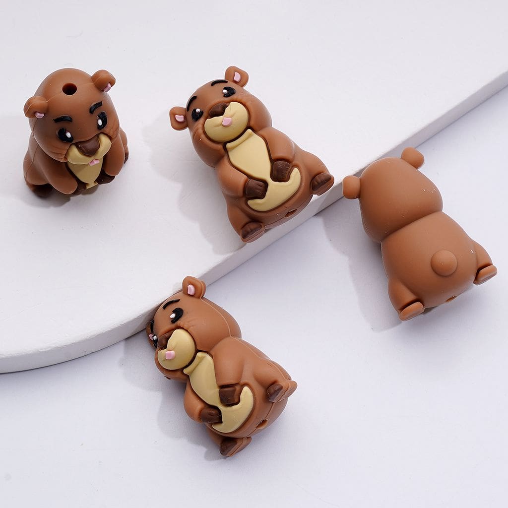 3D Cute Caster Fiber Beaver Silicone Focal Beads