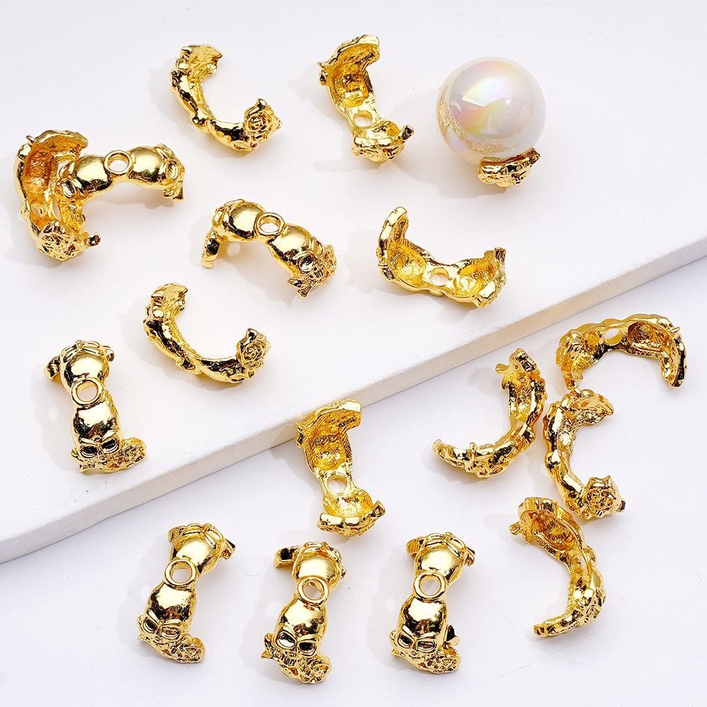 Fancy Gold Silver Gun Black Alloy Skull Skeleton Head Rose Flower Halloween Bead Cage Cap (Fit for 16MM Beads)