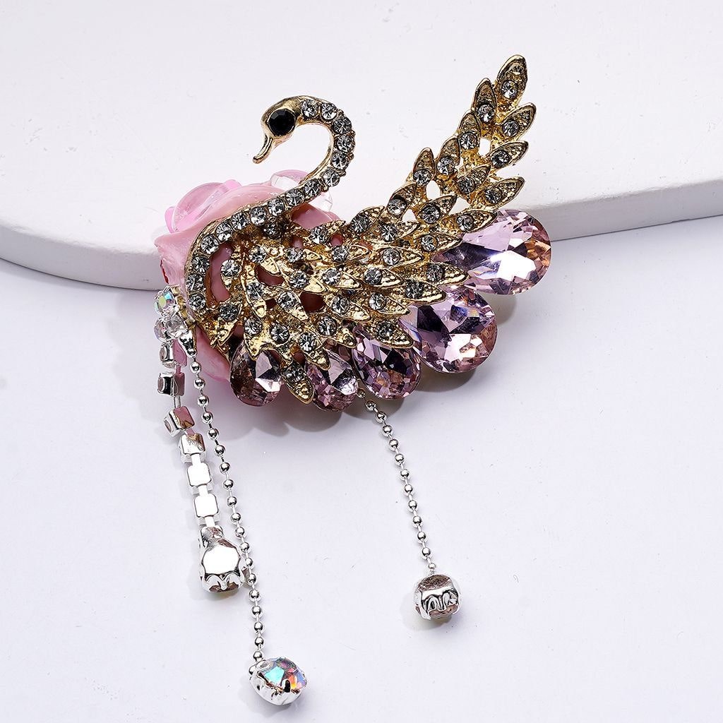 Bling Bling Fancy Gold Alloy Swan with Shiny Rhinestones Chains Cute Hearts Butterflies Snowflakes Water Drops Clay Beads, Around 40*36*15MM
