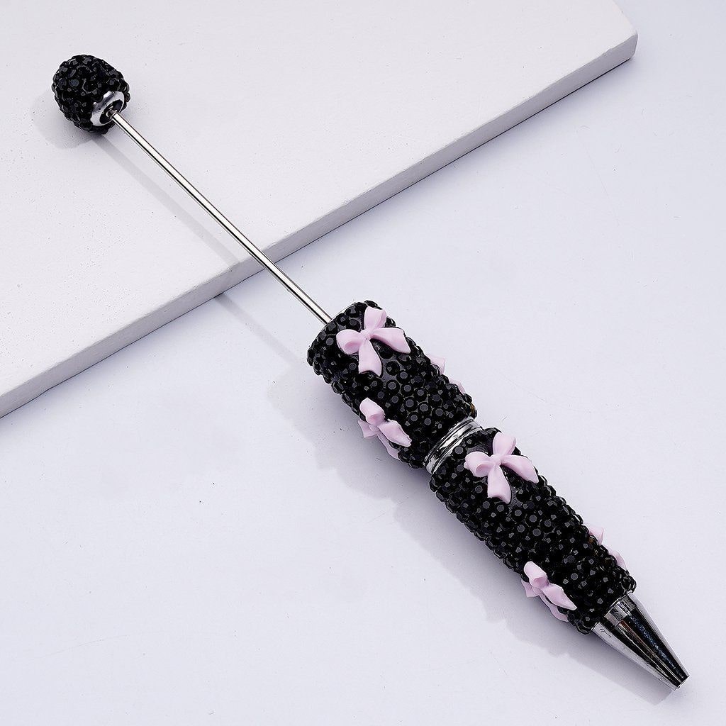 Beadable Pen with Black Rhinestones Pink Red Blue White Clay Bowties