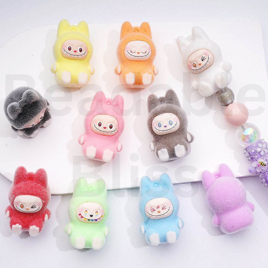 Acrylic Beads Pen Toppers Pendants Jewelry Accessories Cute Flocked Fluffy Labub Monster Pop Mar, Around 26*40MM