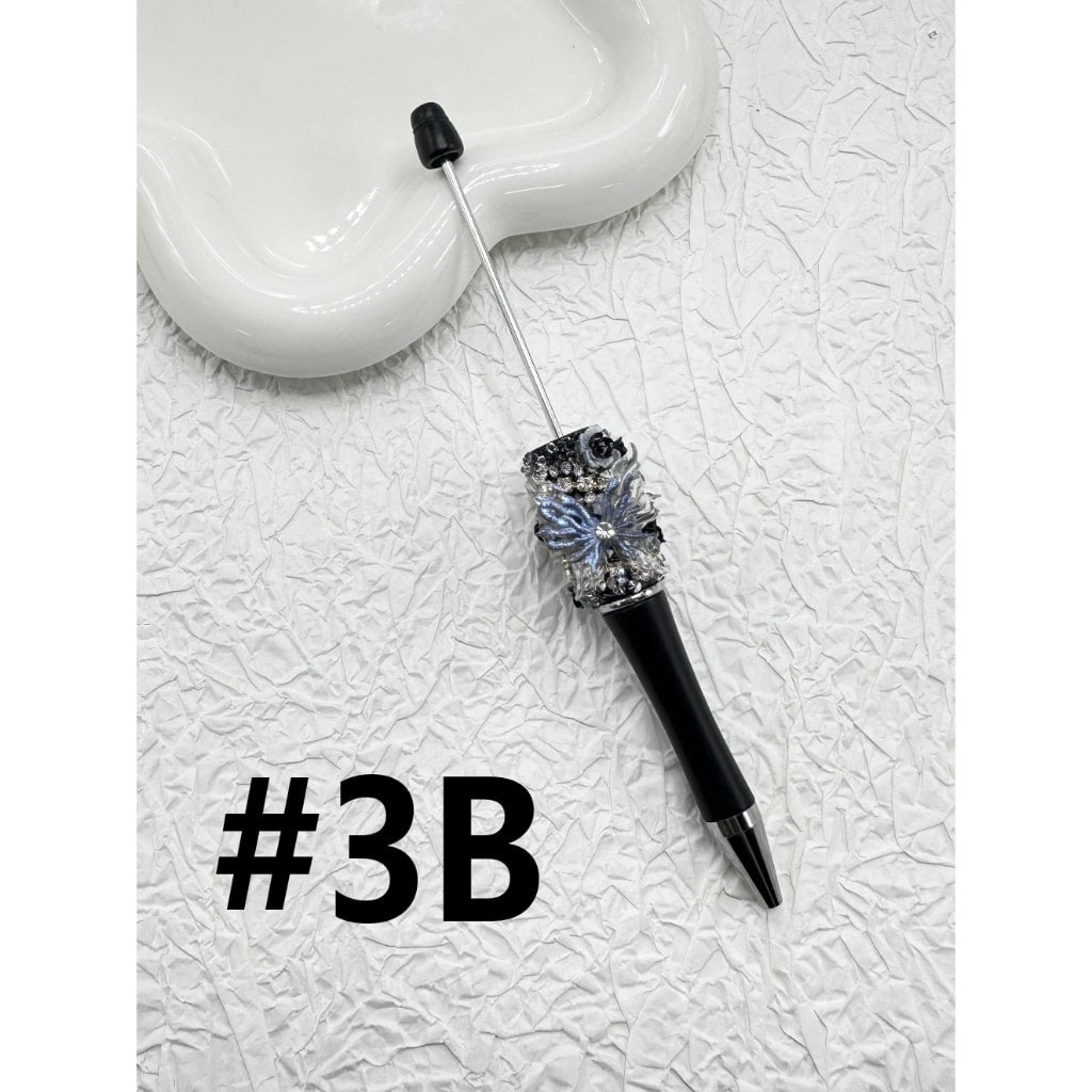 Solid Color Beadable Pens with Shiny Butterflies Cute Flowers Clear Rhinestones Chains Clear Sugar