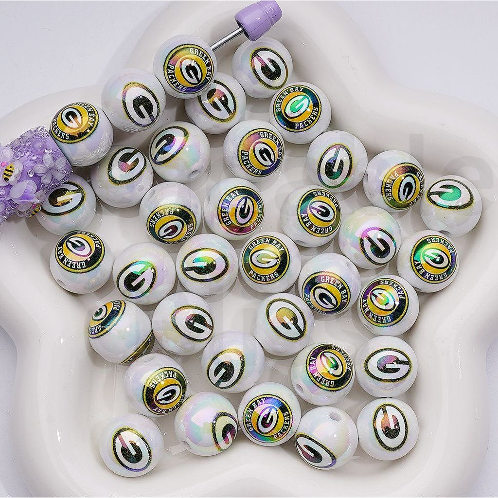 UV Coating USA American Football Teams NF Round Acrylic Beads, 16MM, Random Mix Teams and Single Team are Both Available to Choose