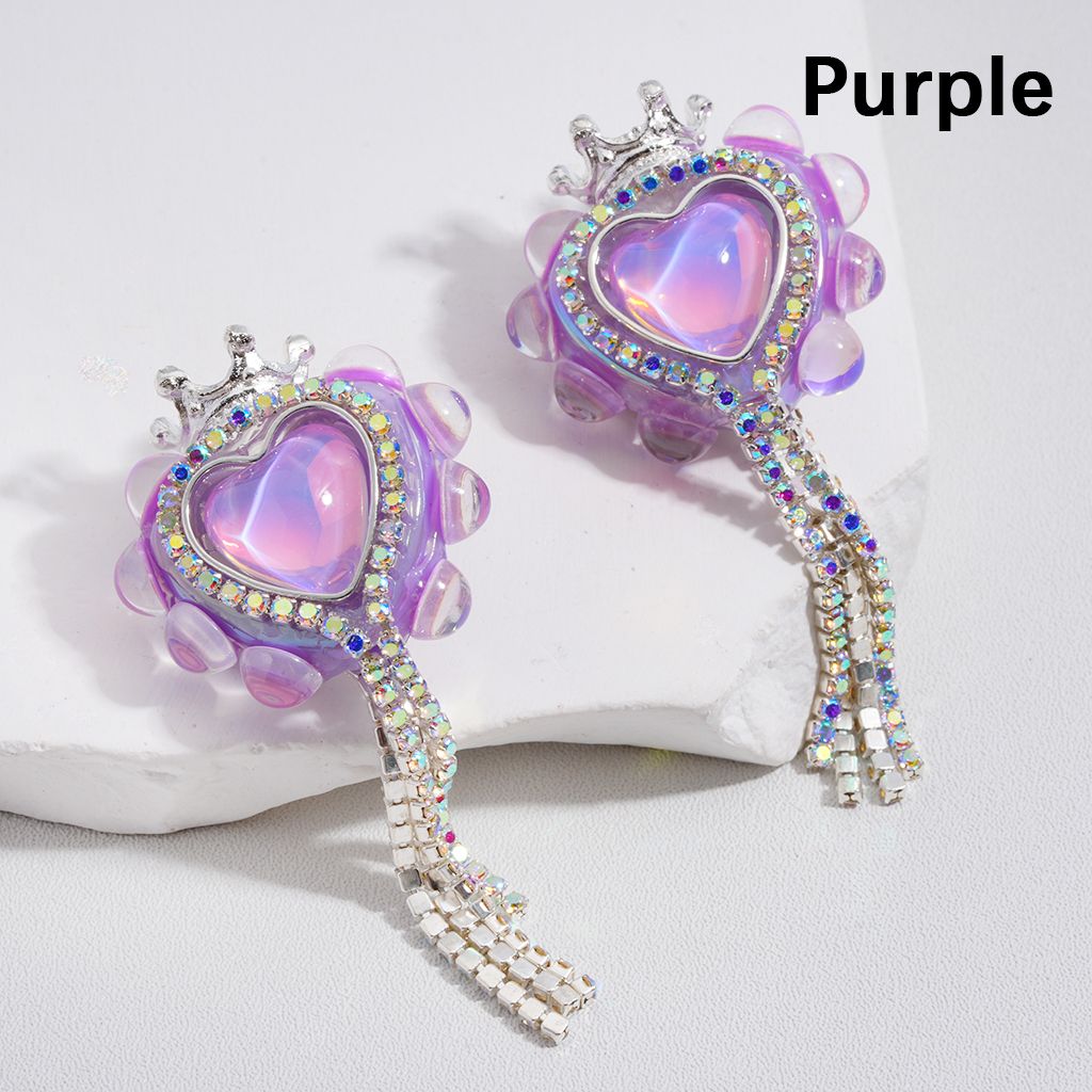 Acrylic Beads Cute Heart with Silver Alloy Crown AB Rhinestones Chains 25*28MM