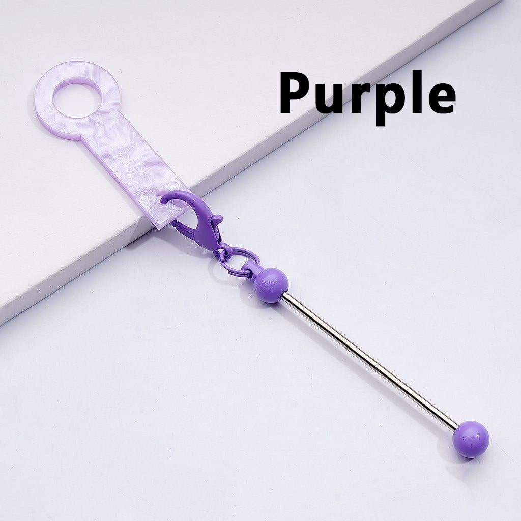 DIY Beadable Metal Bar for Keychain in Solid Color with Carabiner Hook Plastic Long Ring Hoop on Cup's Straw, 116MM