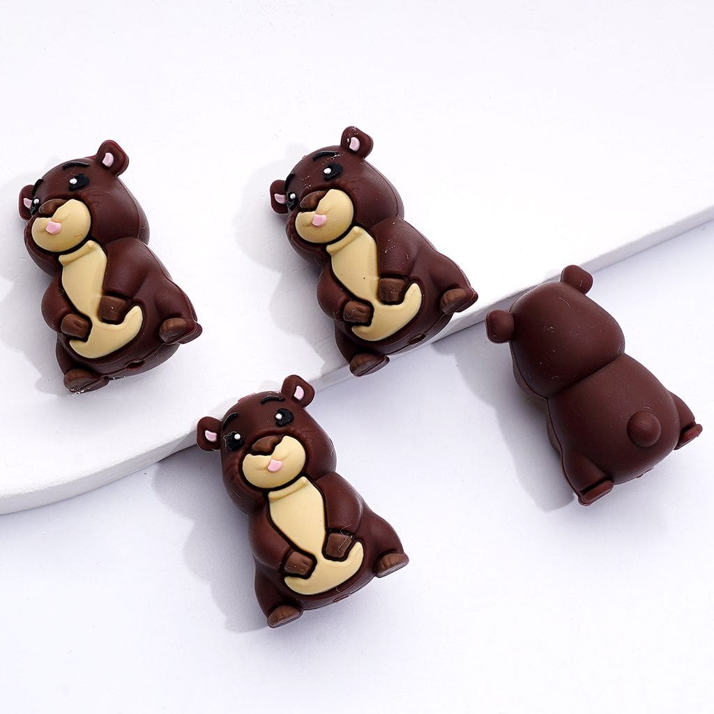 3D Cute Caster Fiber Beaver Silicone Focal Beads