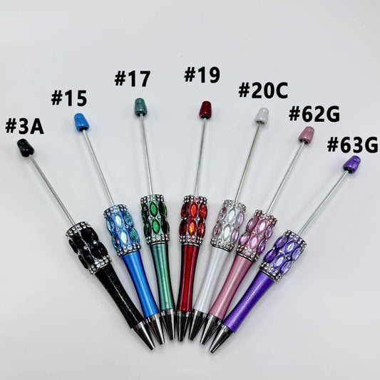 透明なラインストーンチェーン付きDIYビーズ付きプラスチックペン、単色の楕円形菱形ダイヤモンド