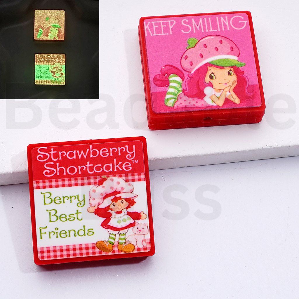 Luminous Cute Strawberr Shortcak With Smile Silicone Focal Beads, Random Mix