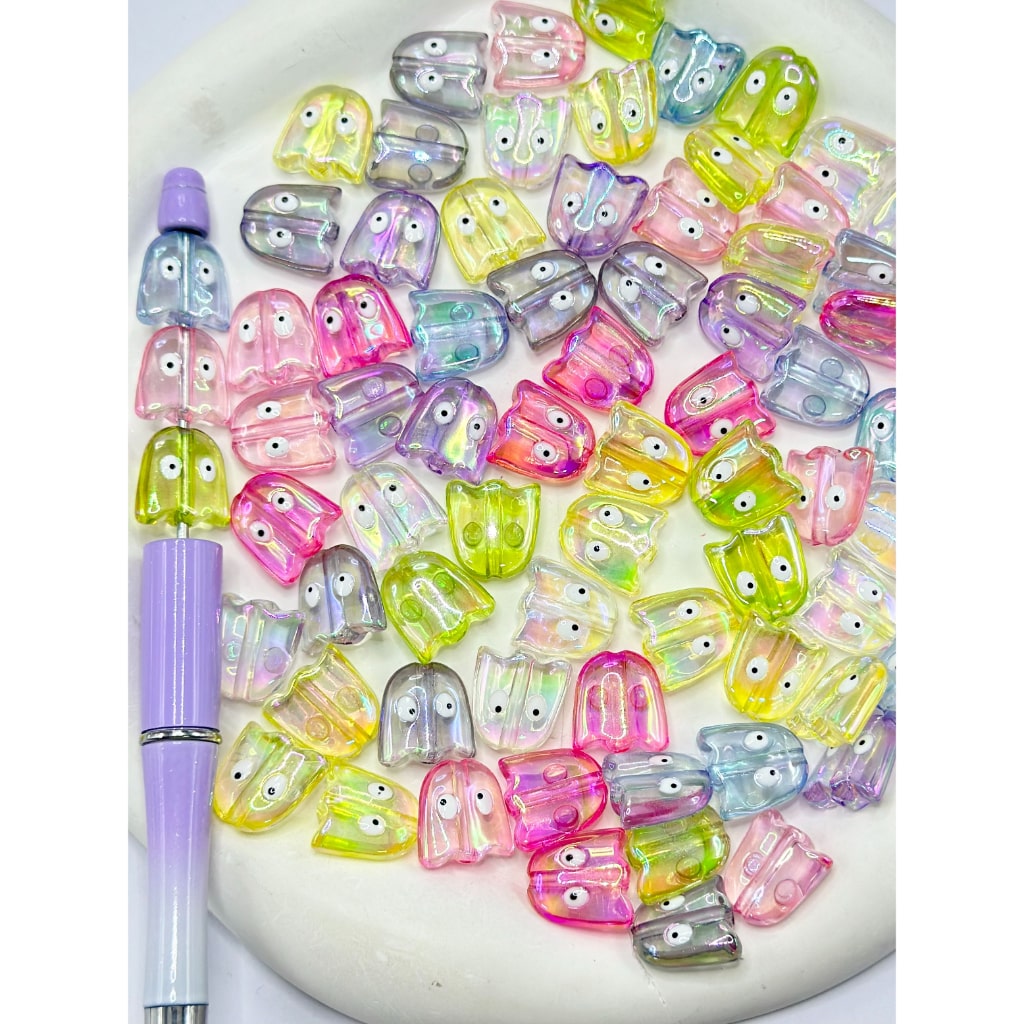 Little Cute Translucent Pacman Acrylic Beads, Random Mix, 16*15MM