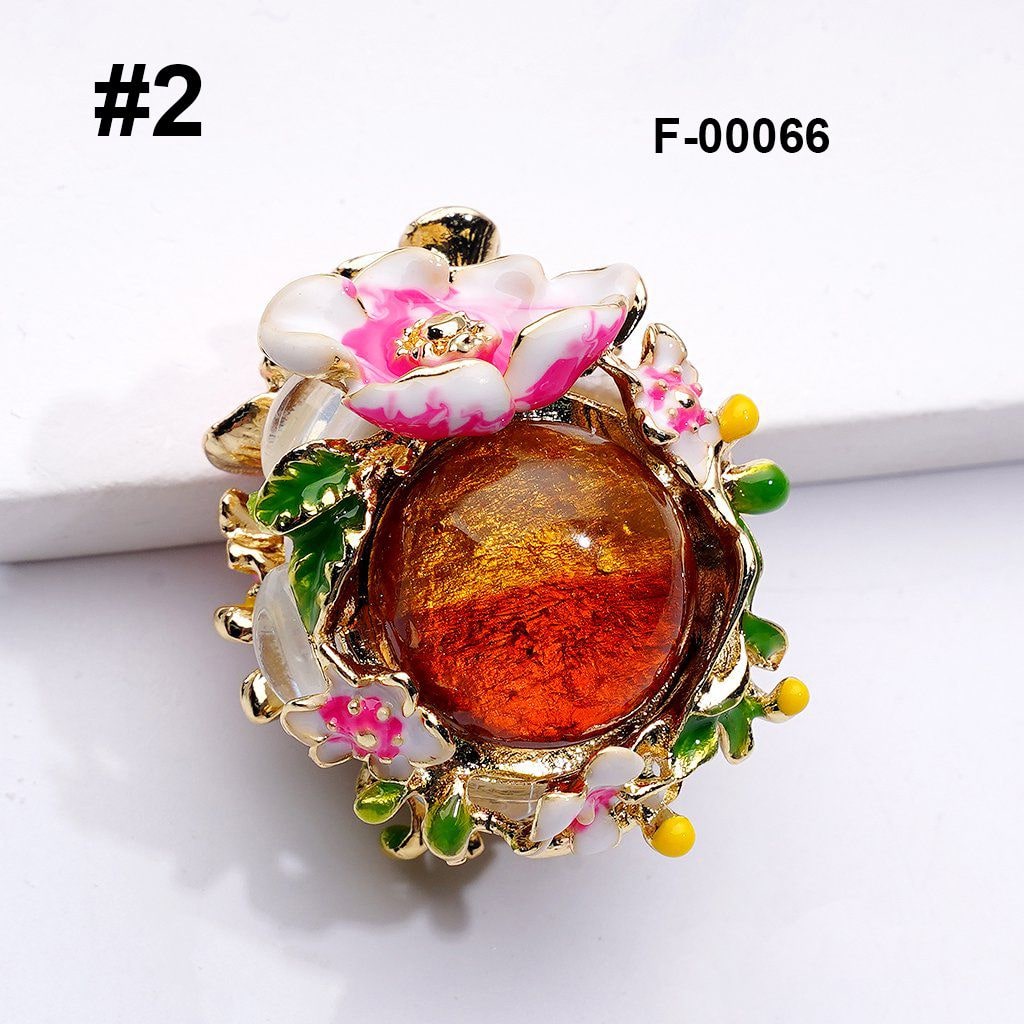 Exquisite Fancy Gold Alloy Flowers with Large Hemispherical Rhinestones Clay Beads, Around 28*26*24MM