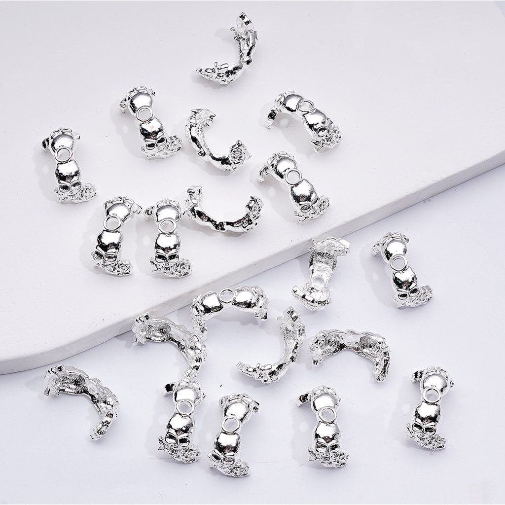Fancy Gold Silver Gun Black Alloy Skull Skeleton Head Rose Flower Halloween Bead Cage Cap (Fit for 16MM Beads)