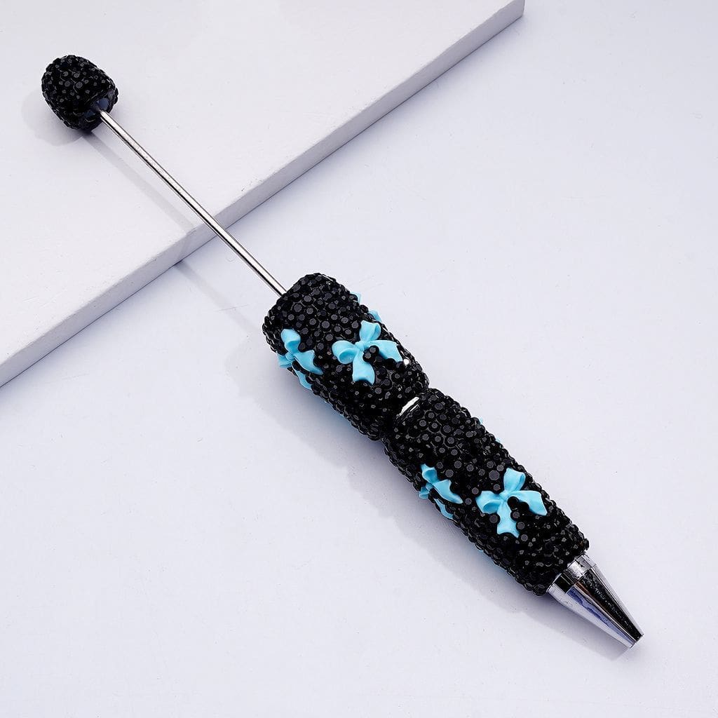Beadable Pen with Black Rhinestones Pink Red Blue White Clay Bowties