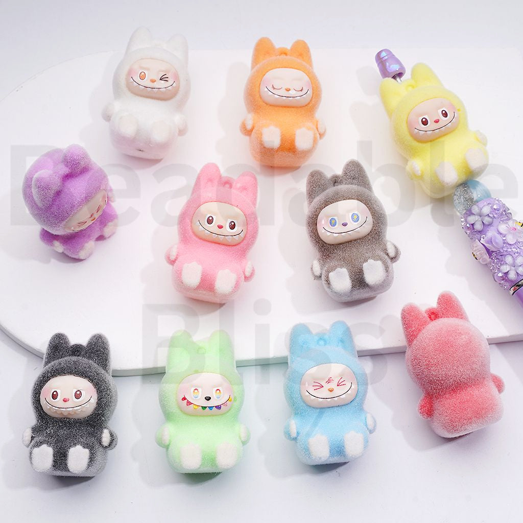 Acrylic Beads Pen Toppers Pendants Jewelry Accessories Cute Flocked Fluffy Labub Monster Pop Mar, Around 26*40MM