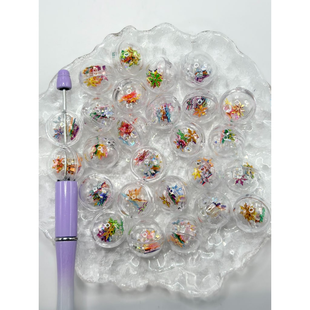 DIYビーズ、フレーク入りアクリルビーズ、透明中空シェイカーボール、サイズ20mm