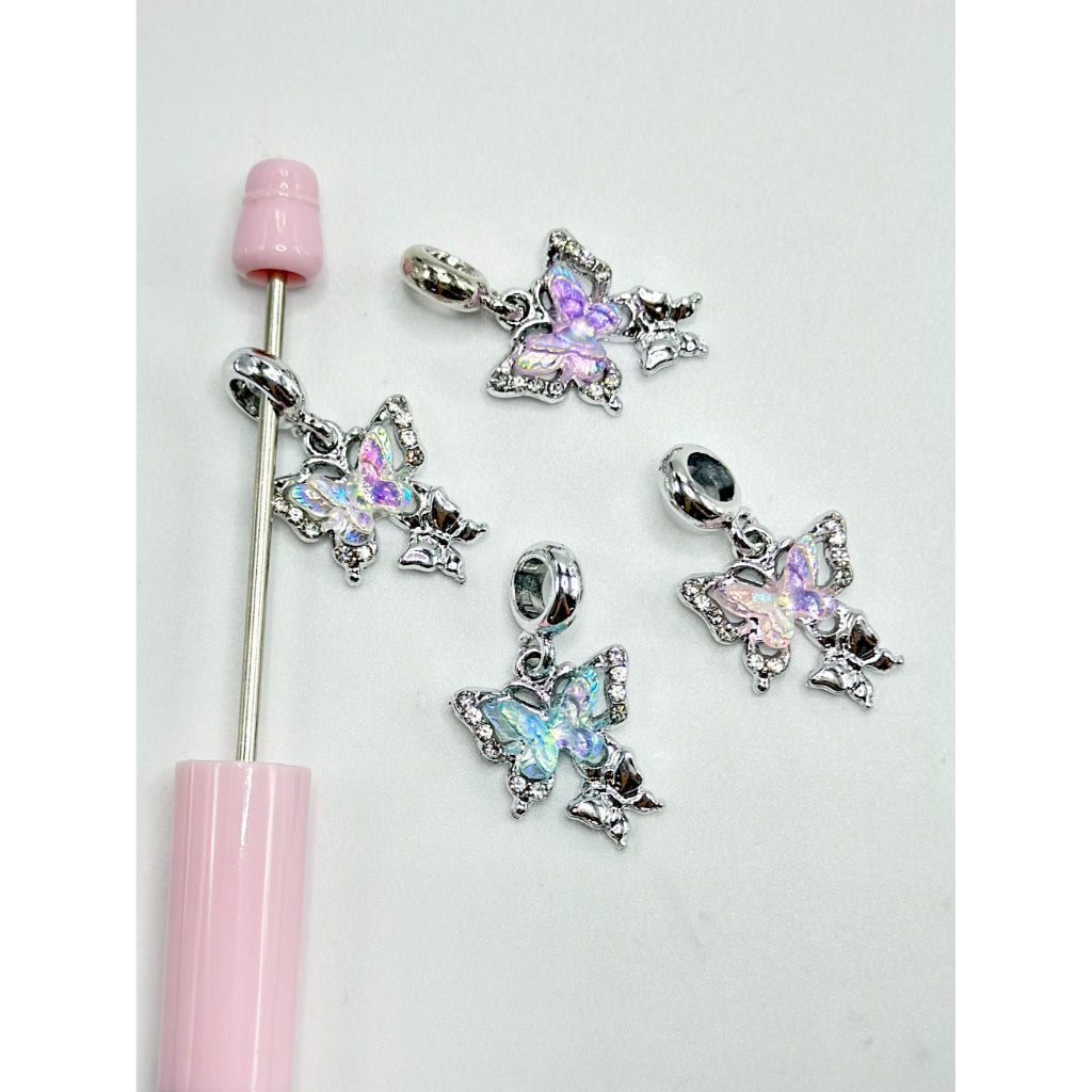 Silver Metal Beads Fancy Alloy Rhinestone Pendant Butterfly Bail Jump Ring, Random Mix, 30*16MM