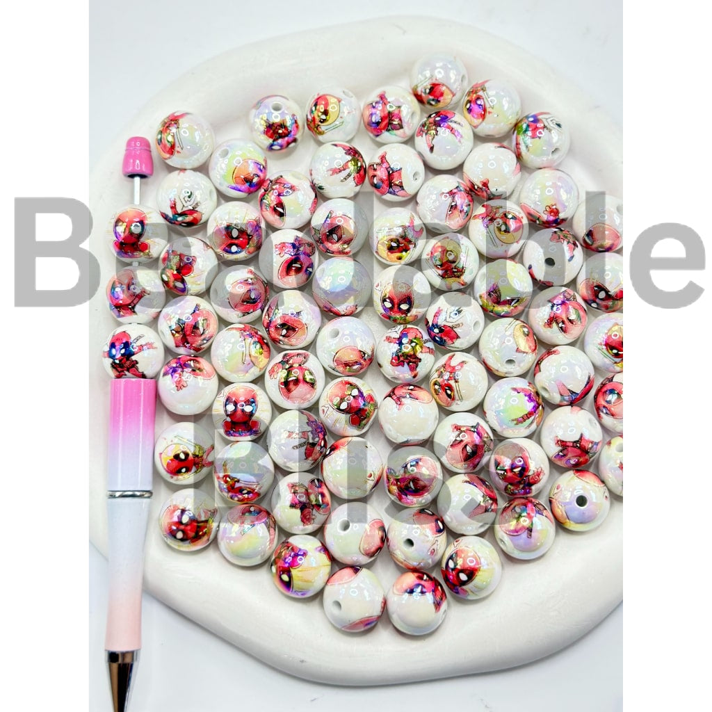 デッドプープリント ホワイトラウンドアクリルビーズ ランダムミックス 16mm