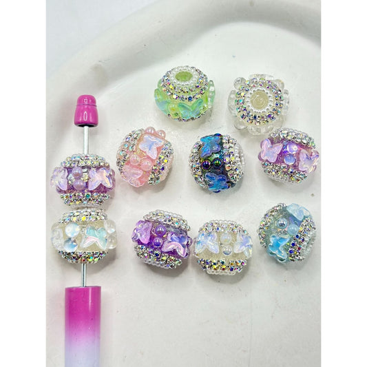 ファンシーバタフライパールABラインストーンチェーンラウンドアクリルビーズ、ランダムミックス、22×18MM