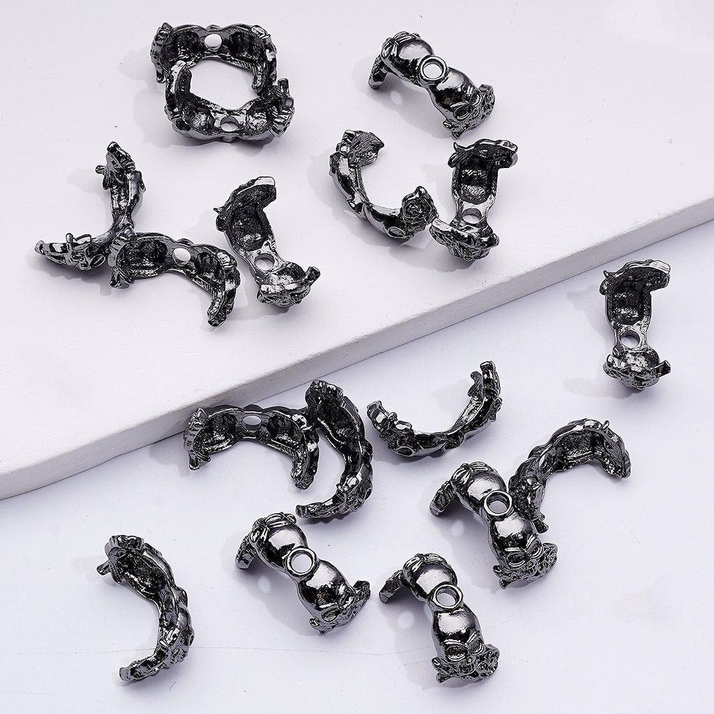 Fancy Gold Silver Gun Black Alloy Skull Skeleton Head Rose Flower Halloween Bead Cage Cap (Fit for 16MM Beads)