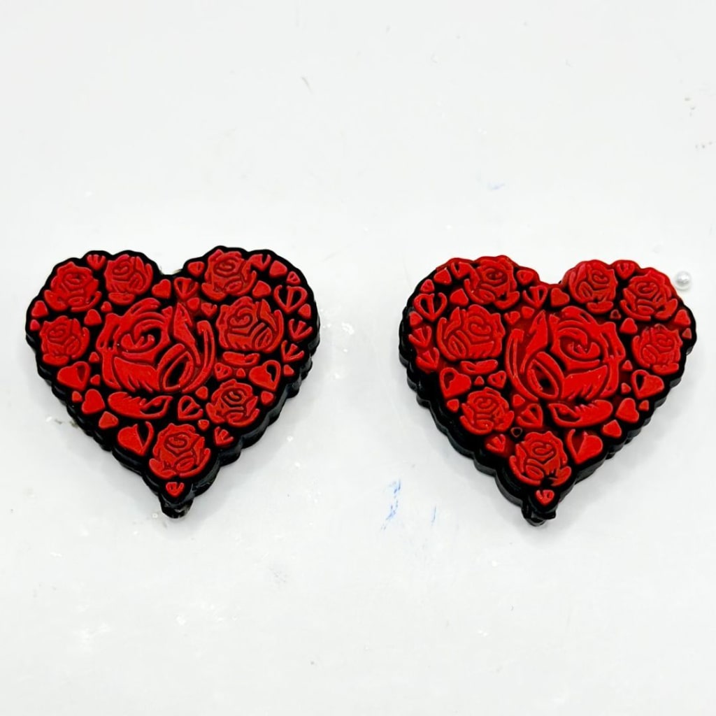 Large Red Rose Flower Heart Love Valentine's Day Silicone Focal Beads (Ship out in Around 4-6 Days after Ordering)