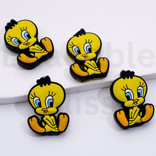 Cute Tweet Bird With Big Eyes Silicone Focal Beads