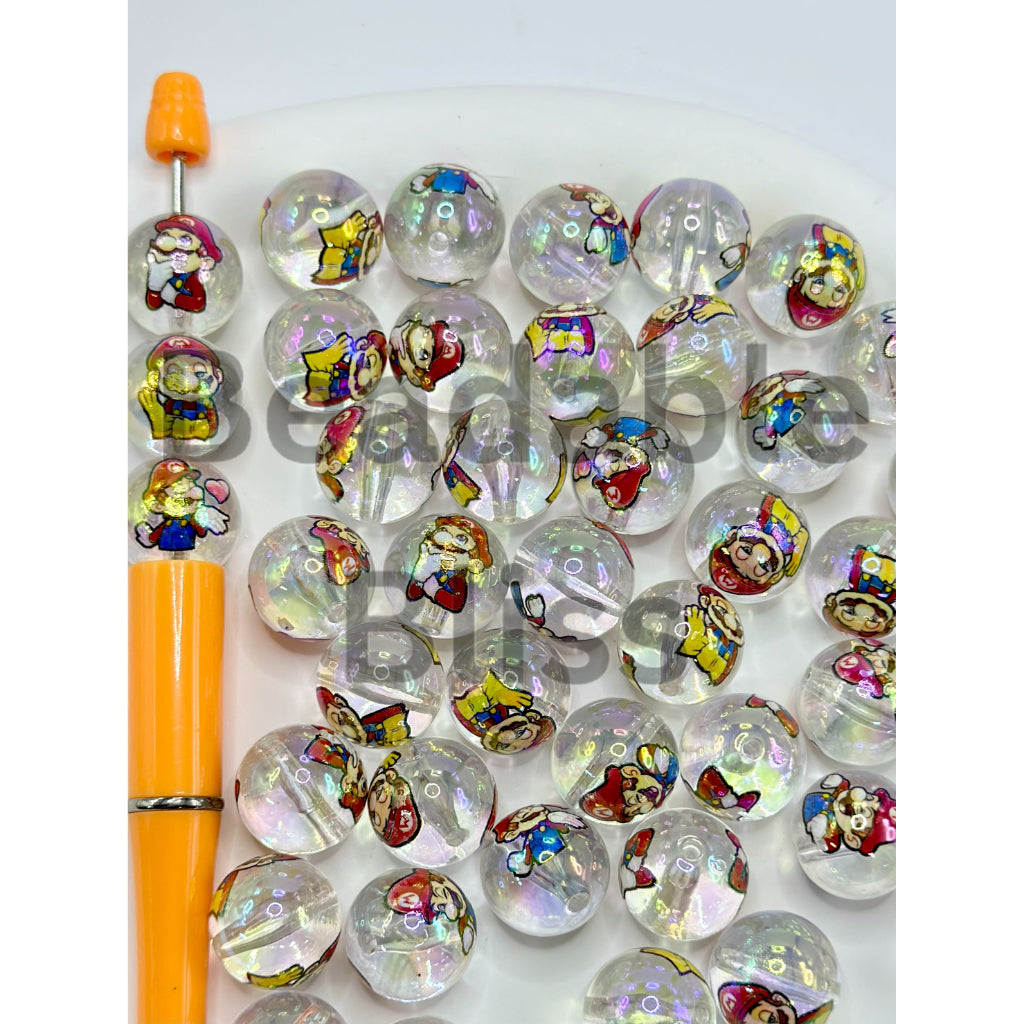 クリアUVコーティングアクリルビーズ スーパーマリー付き ランダムミックス 16MM