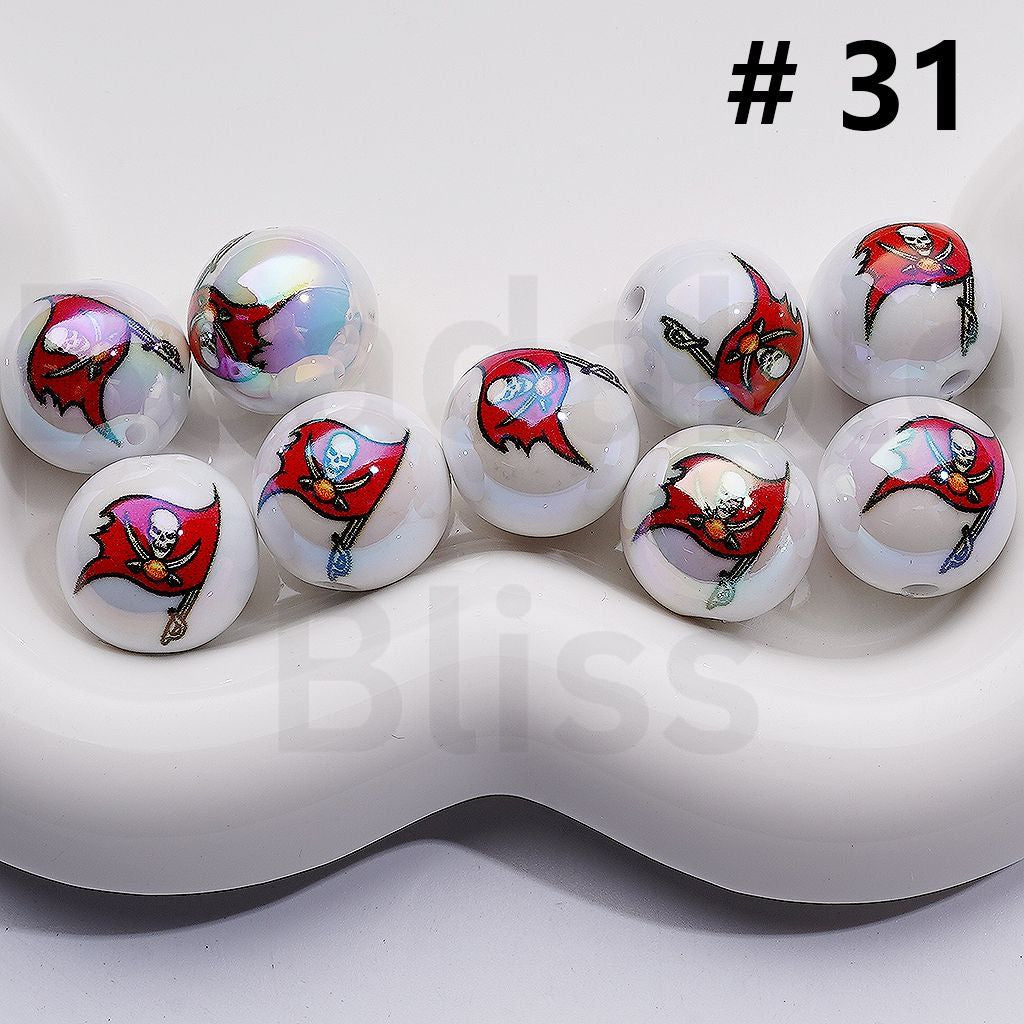 UV Coating USA American Football Teams NF Round Acrylic Beads, 16MM, Random Mix Teams and Single Team are Both Available to Choose