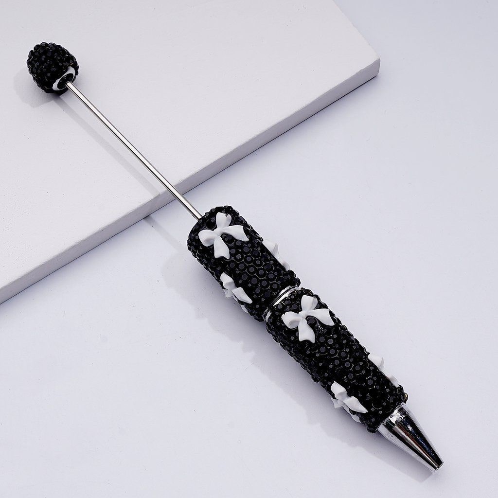Beadable Pen with Black Rhinestones Pink Red Blue White Clay Bowties