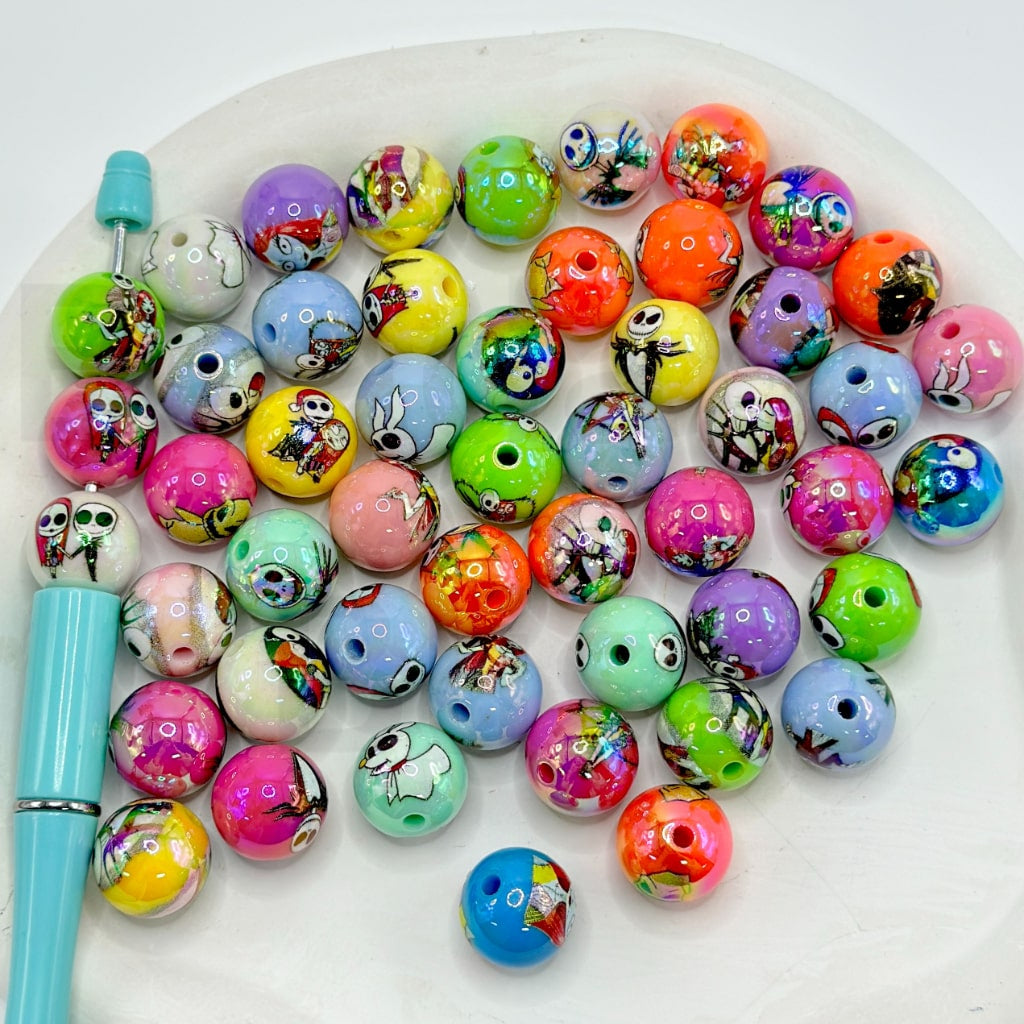 Colorful Terror King before Christmas Round Acrylic Beads, Random Mix, 16MM