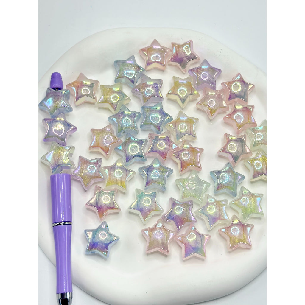 Luminous UV Coating Star Shape Acrylic Beads, Glow in the Dark, Random Mix, 21MM