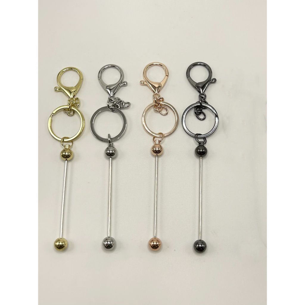 6 Pcs Beadable Keychain Bars Blanks Metal Beaded Keychain,Gold 