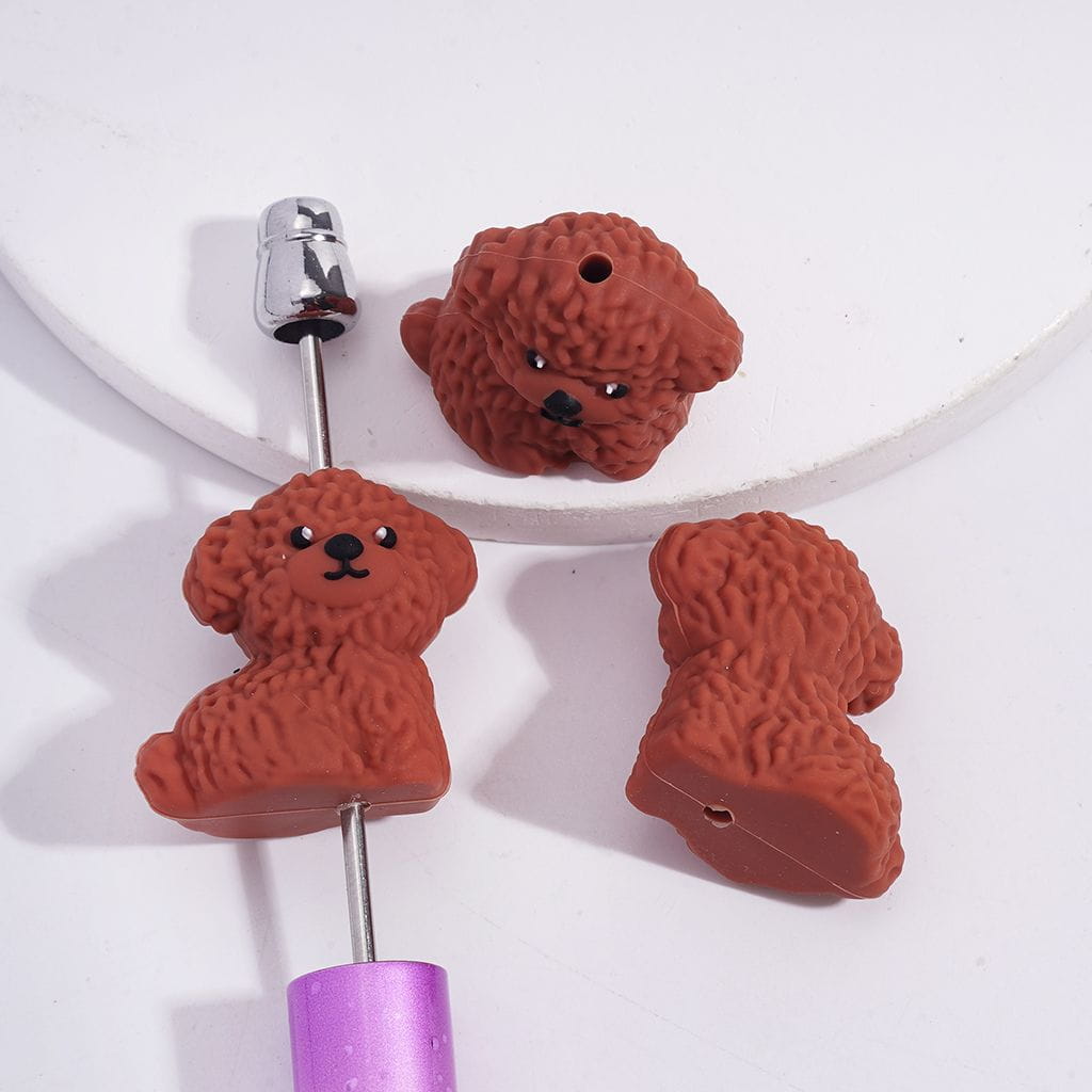 Silicone Focal Beads 3D Assorted Colors Teddy Dog in Sitting Position