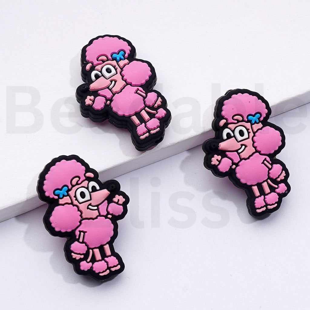 Cute Pink Puppy Poodle Dog Coc Blue Silicone Focal Beads