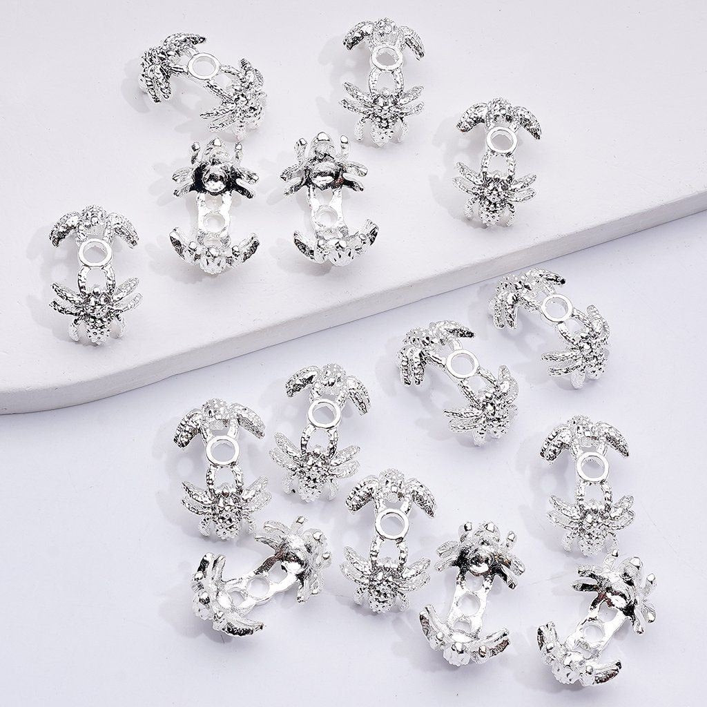 Fancy Silver Gold Gun Black Alloy Spider Halloween Bead Cage Cap (Fit for 16MM Beads)