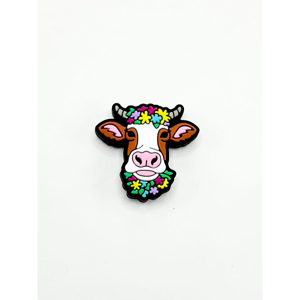 牛、雄牛、OX、牛、花飾り、シリコン製フォーカルビーズ