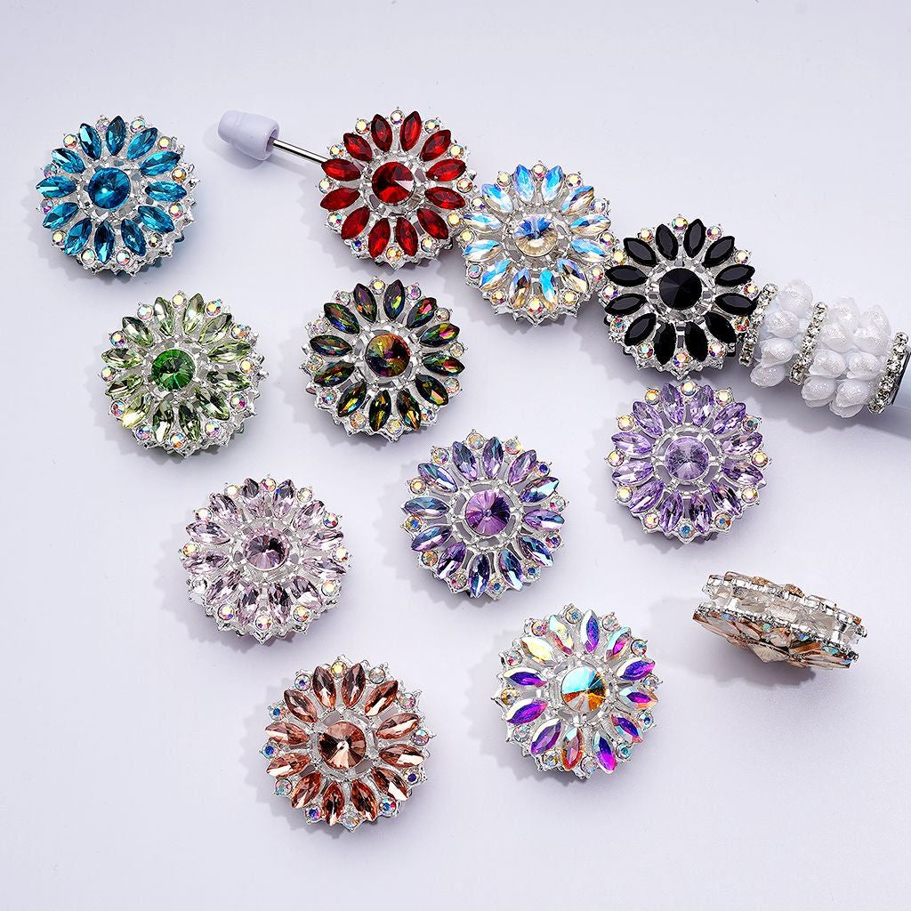 Bling Bling Fancy Silver Alloy Sun Flower with Colorful & AB Rhinestones Beads, Around 31MM
