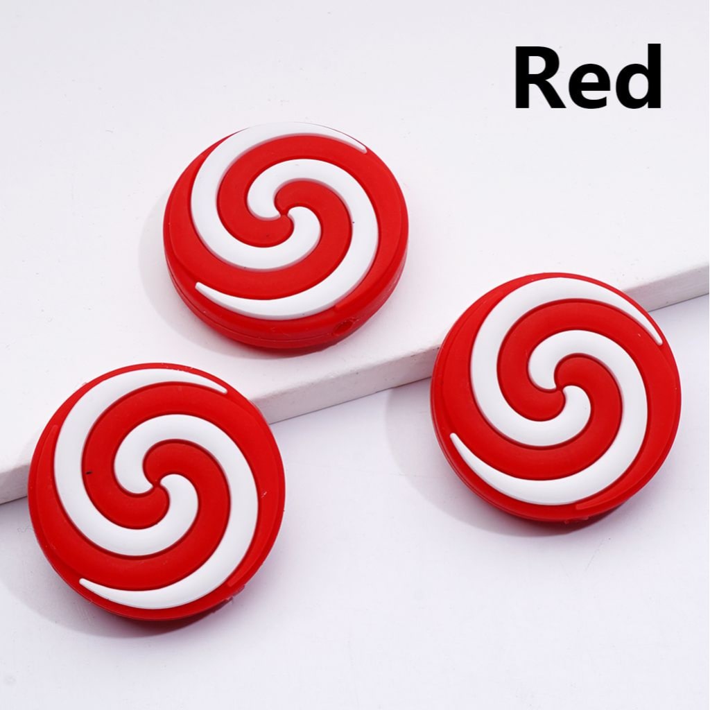 Multi-Color Swirls Stripes Lollipop Candy Round Flat Silicone Focal Beads