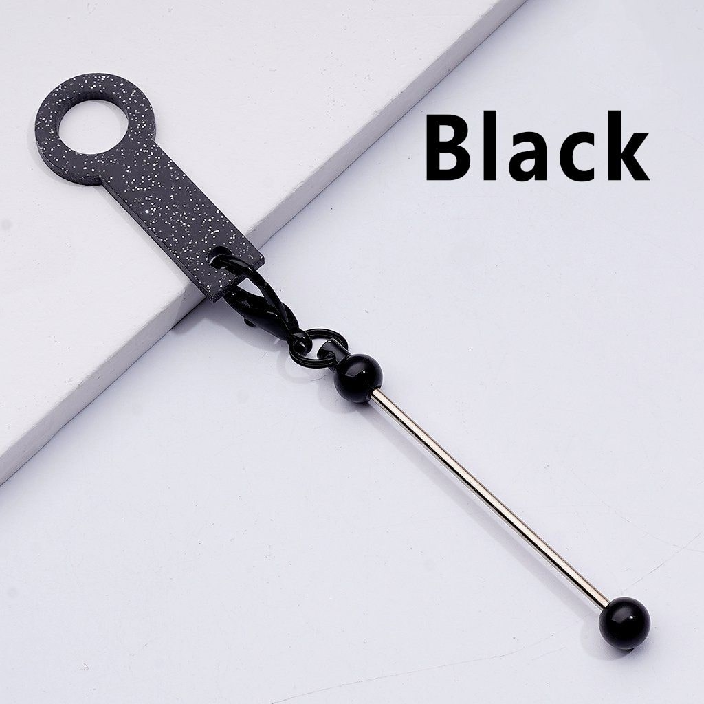 DIY Beadable Metal Bar for Keychain in Solid Color with Carabiner Hook Plastic Long Ring Hoop on Cup's Straw, 116MM